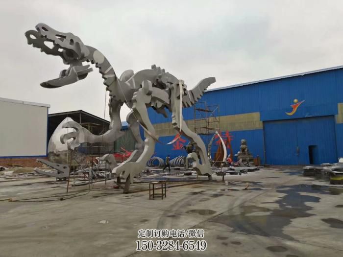 地产恐龙雕塑定做，城区小品，景观恐龙骨架雕塑定价