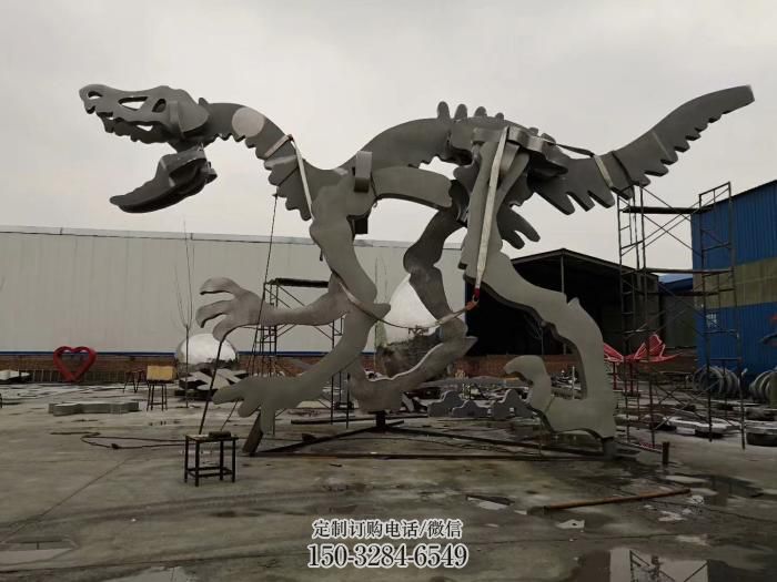 金属恐龙雕塑制作，陆地摆件，广场恐龙骨架雕塑制造商